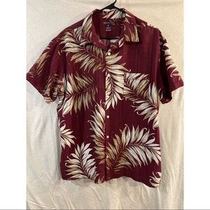 Maroon Hawaiin Print Tropical Button Up Shirt Short Sleeve